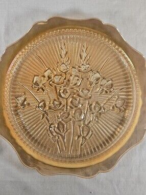 Jeanette Glass Iris Herringbone Depression Glass 12" Platter Serving Plate 1930s